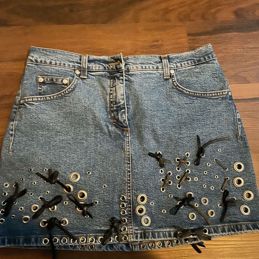 Blumarine Blue Denim Mini Skirt with Eyelet Accents
